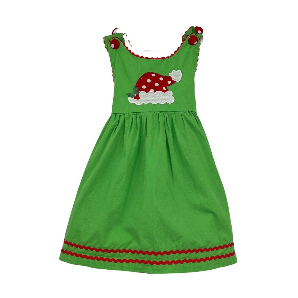 Lil Cactus Girls Green Cotton Polka Dot Santa Hat Red Ric Rak Dress 2T